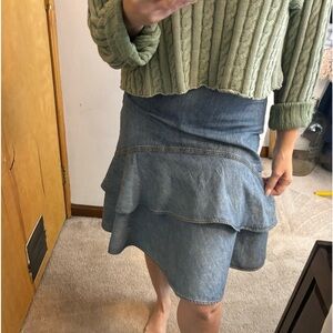 Lauren Ralph Lauren Cottagecore Tiered Chambray Denim Midi Skirt